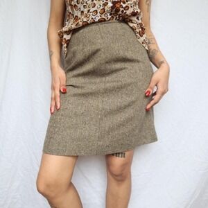 Wool-Silk Blend Brown Tweed Skirt